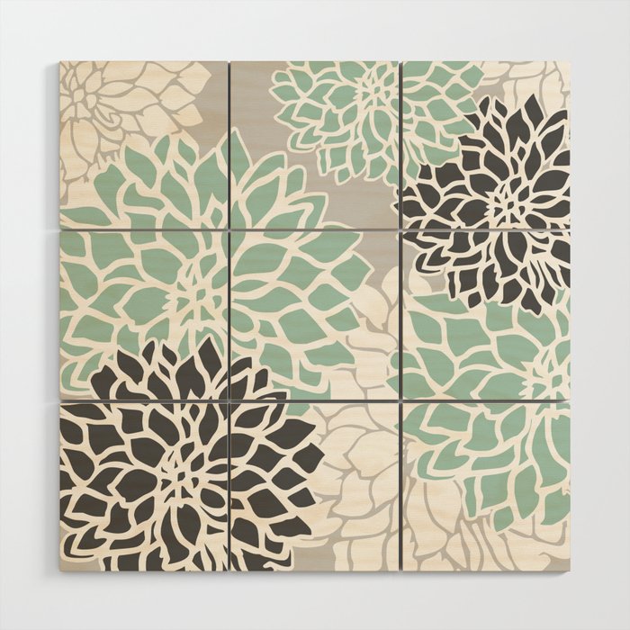 Flower Blooms, Teal and Grey Wood Wall Art Gallery Image 1