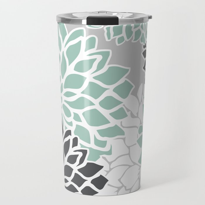 Flower Blooms, Teal and Grey Travel Mug Gallery Image 1