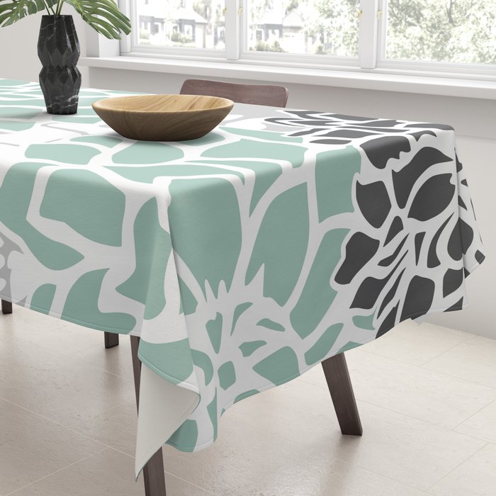 Flower Blooms, Teal and Grey Tablecloth Gallery Image 3