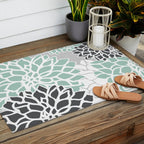 Flower Blooms, Teal and Grey Outdoor Rug Gallery Image 2