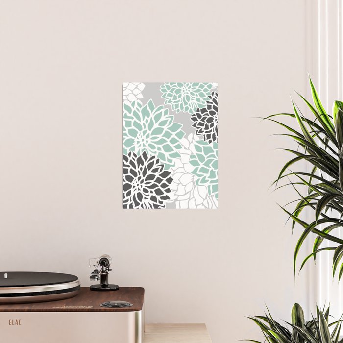 Flower Blooms, Teal and Grey Poster Gallery Image 2