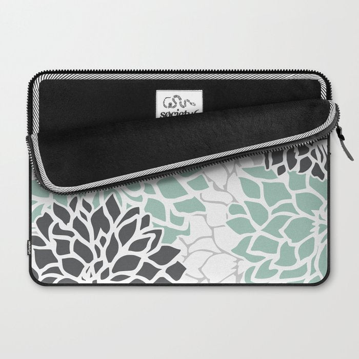Flower Blooms, Teal and Grey Laptop Sleeve Gallery Image 2