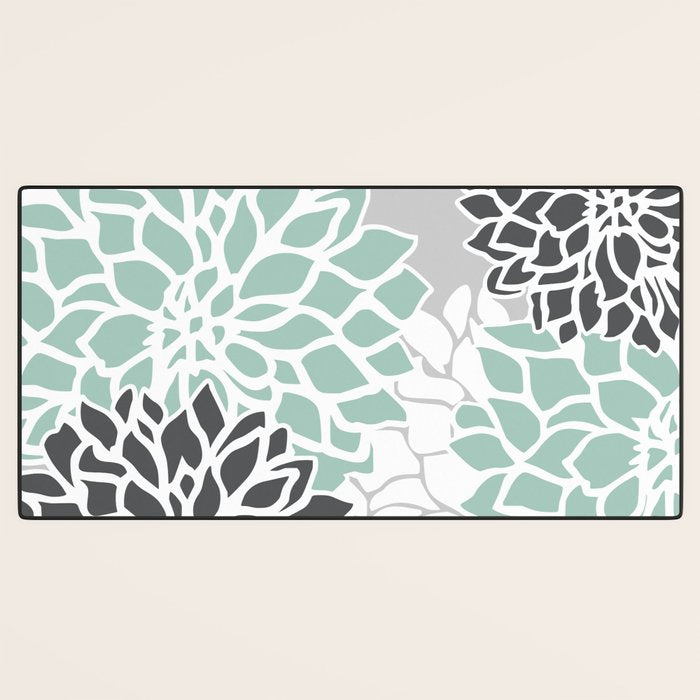 Flower Blooms, Teal and Grey Desk Mat Gallery Image 3