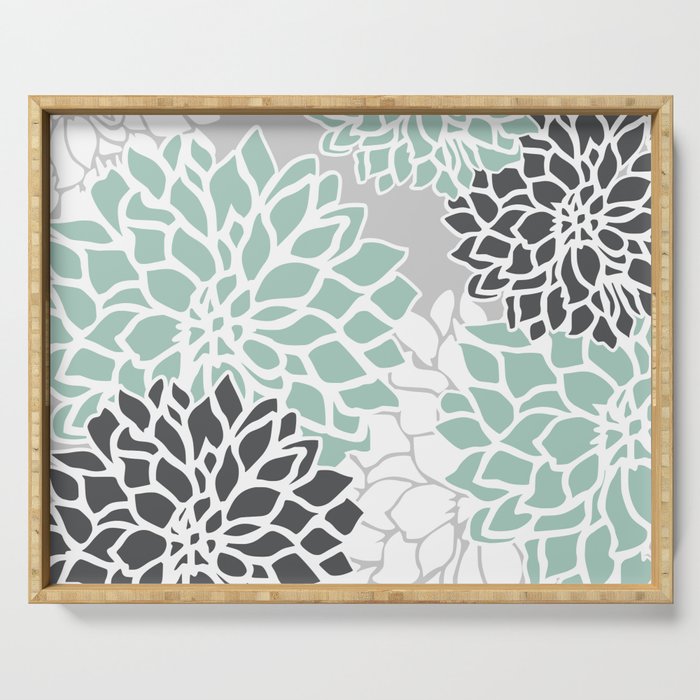 Flower Blooms, Teal and Grey Serving Tray Gallery Image 1