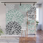 Flower Blooms, Teal and Grey Wall Mural Gallery Image 1