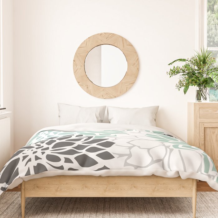 Flower Blooms, Teal and Grey Duvet Cover Gallery Image 3