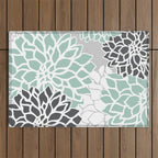 Flower Blooms, Teal and Grey Outdoor Rug Gallery Image 1
