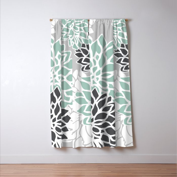 Flower Blooms, Teal and Grey Window Curtain Gallery Image 3