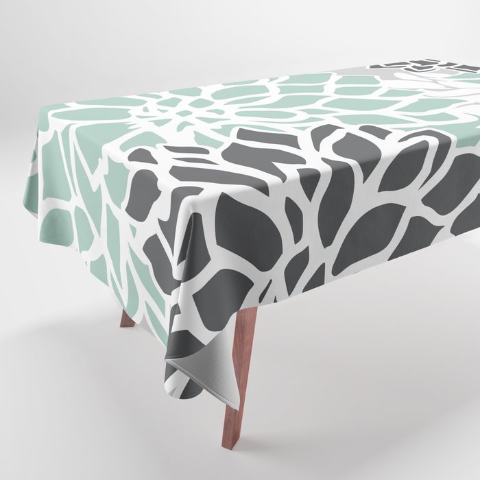 Flower Blooms, Teal and Grey Tablecloth Gallery Image 1
