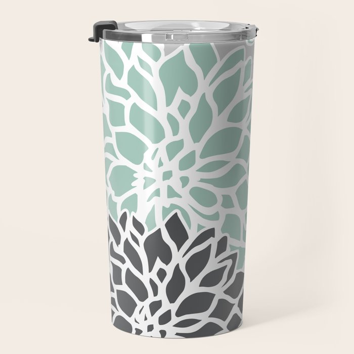 Flower Blooms, Teal and Grey Travel Mug Gallery Image 3