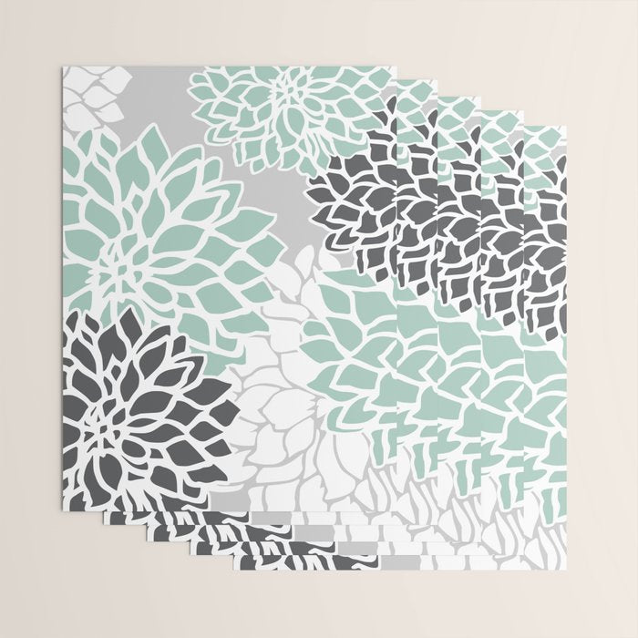 Flower Blooms, Teal and Grey Wrapping Paper Gallery Image 3