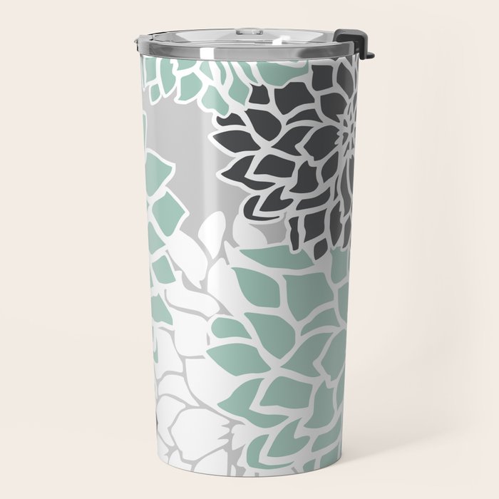 Flower Blooms, Teal and Grey Travel Mug Gallery Image 2