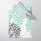 Flower Blooms, Teal and Grey Wrapping Paper Gallery Image 1