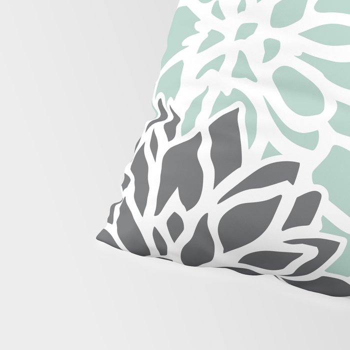 Flower Blooms, Teal and Grey Pillow Sham Gallery Image 4