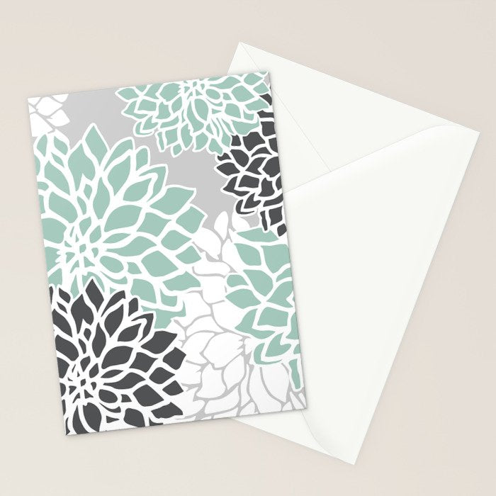 Flower Blooms, Teal and Grey Stationery Card Gallery Image 2