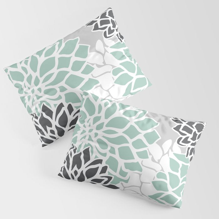 Flower Blooms, Teal and Grey Pillow Sham Gallery Image 3