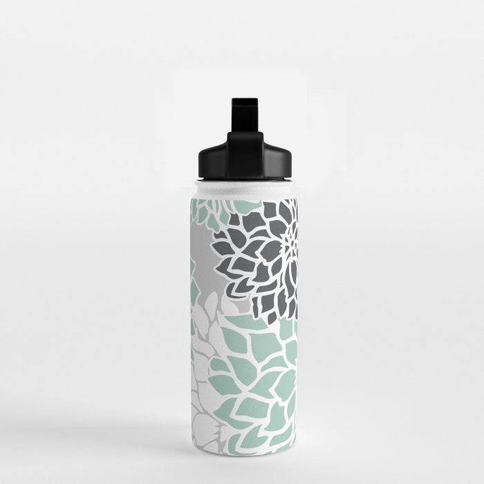 Flower Blooms, Teal and Grey Water Bottle Gallery Image 2