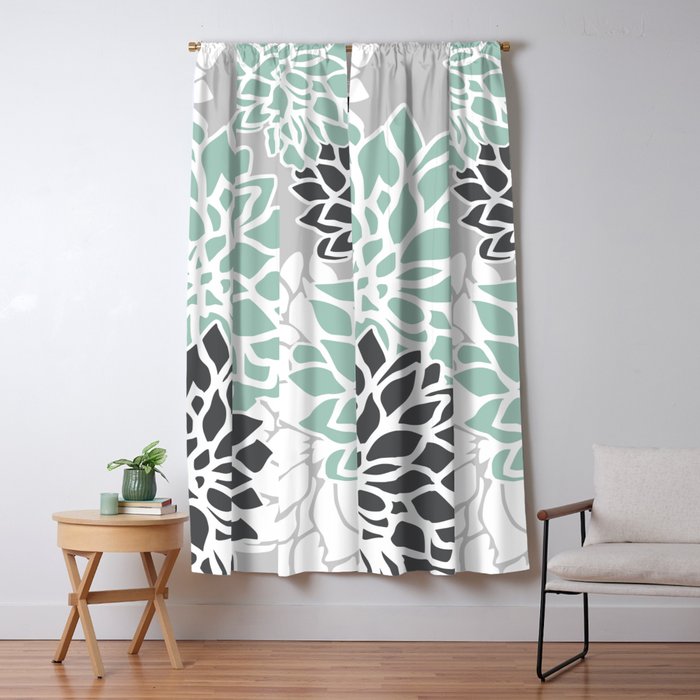 Flower Blooms, Teal and Grey Window Curtain Gallery Image 5