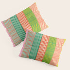 Finnish Patchwork Stripe Pattern Orange Green Pink Chartreuse Pillow Sham Gallery Image 3