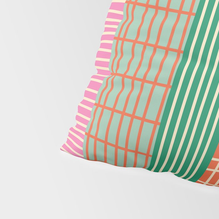 Finnish Patchwork Stripe Pattern Orange Green Pink Chartreuse Pillow Sham Gallery Image 4