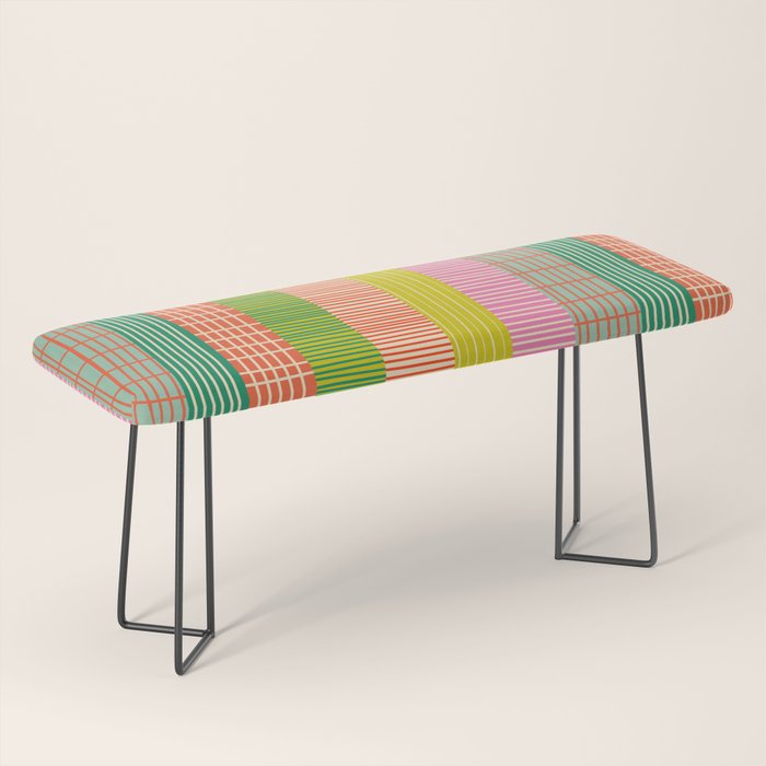 Finnish Patchwork Stripe Pattern Orange Green Pink Chartreuse Bench Gallery Image 1