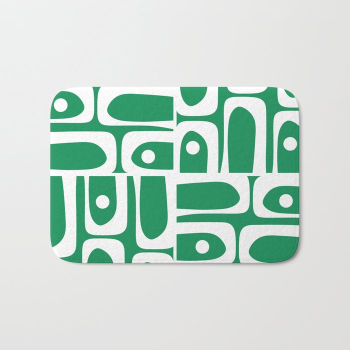 Mid Century Modern Piquet Abstract Multi Pattern in Kelly Green and White Bath Mat Gallery Image 1