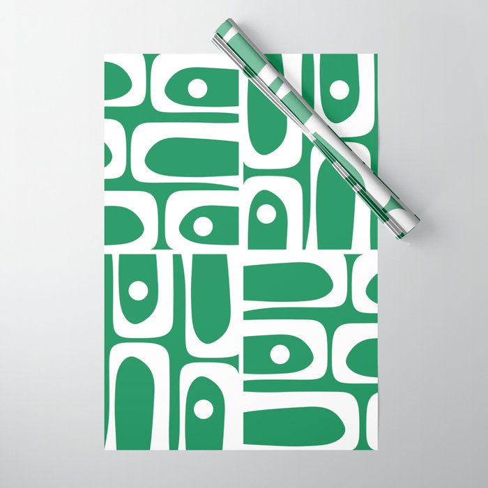 Mid Century Modern Piquet Abstract Multi Pattern in Kelly Green and White Wrapping Paper Gallery Image 1
