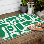 Mid Century Modern Piquet Abstract Multi Pattern in Kelly Green and White Outdoor Rug Gallery Image 2