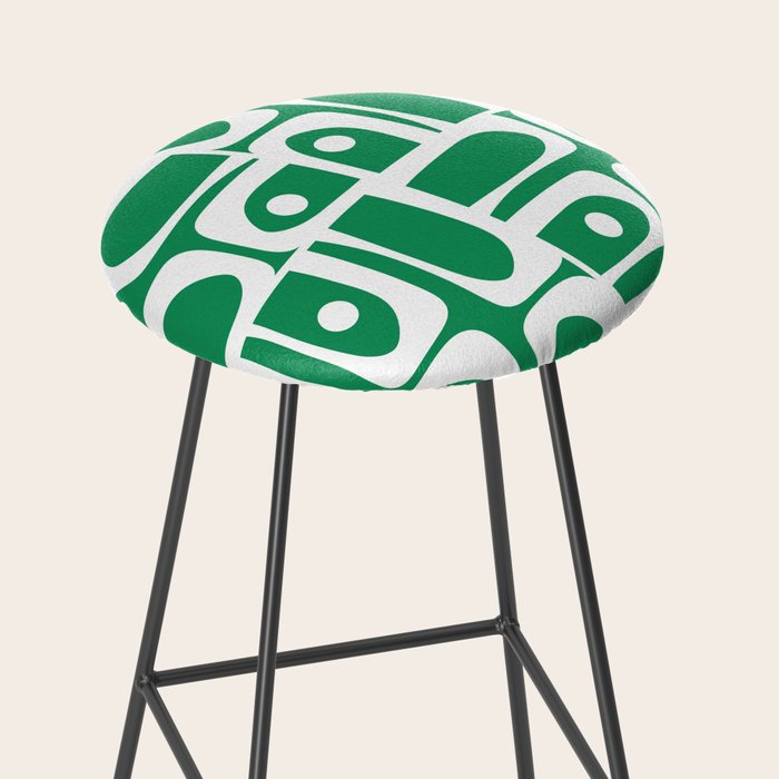 Mid Century Modern Piquet Abstract Multi Pattern in Kelly Green and White Stool Gallery Image 2