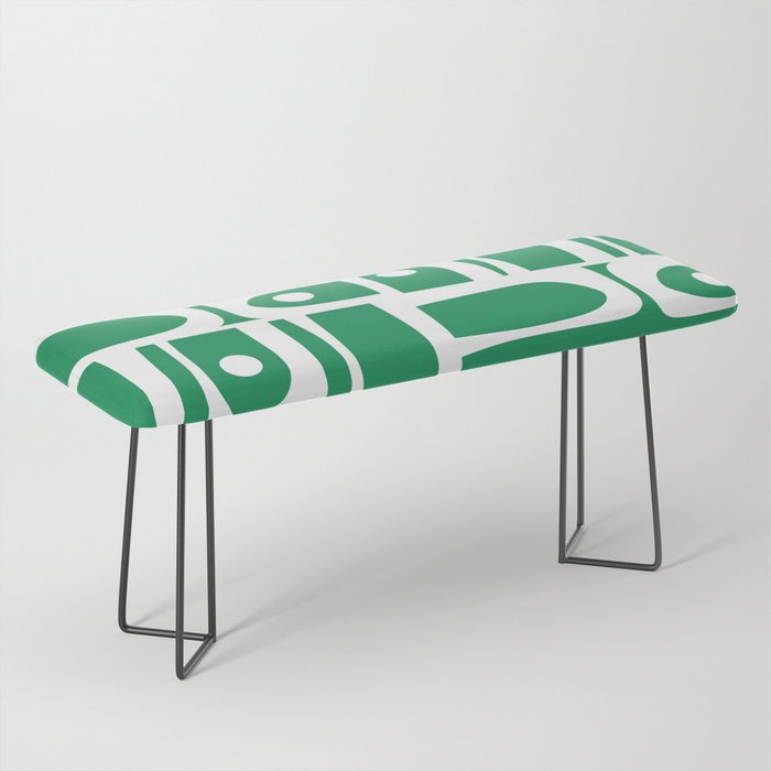 Mid Century Modern Piquet Abstract Multi Pattern in Kelly Green and White Bench Gallery Image 1