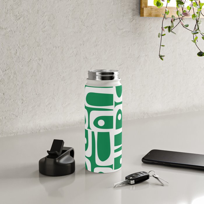 Mid Century Modern Piquet Abstract Multi Pattern in Kelly Green and White Water Bottle Gallery Image 4