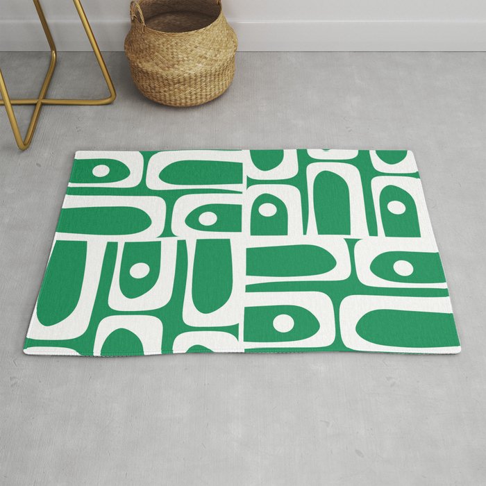 Mid Century Modern Piquet Abstract Multi Pattern in Kelly Green and White Rug Gallery Image 1