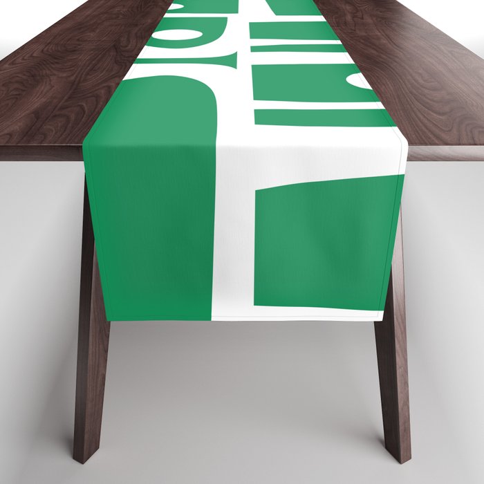 Mid Century Modern Piquet Abstract Multi Pattern in Kelly Green and White Table Runner Gallery Image 1