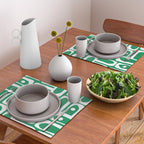 Mid Century Modern Piquet Abstract Multi Pattern in Kelly Green and White Placemat Gallery Image 2