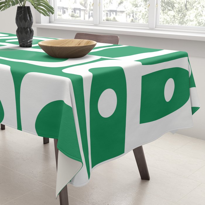 Mid Century Modern Piquet Abstract Multi Pattern in Kelly Green and White Tablecloth Gallery Image 3