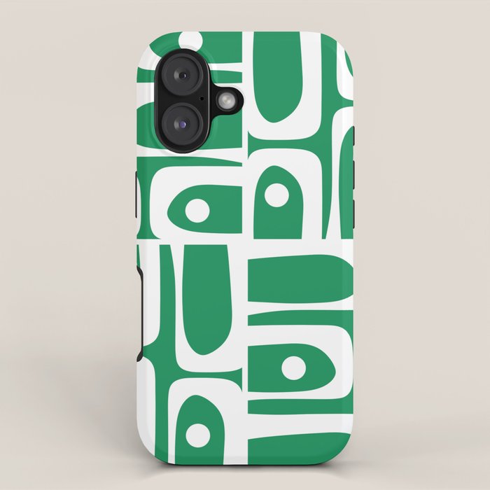 Mid Century Modern Piquet Abstract Multi Pattern in Kelly Green and White iPhone Case Gallery Image 1