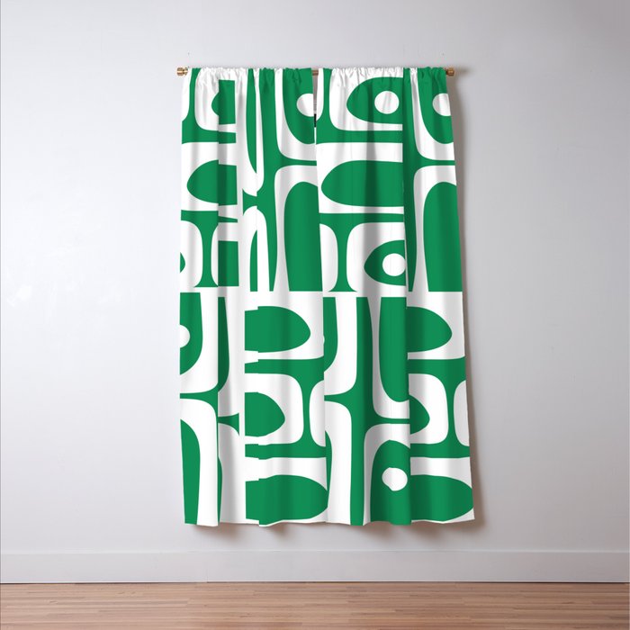 Mid Century Modern Piquet Abstract Multi Pattern in Kelly Green and White Window Curtain Gallery Image 3