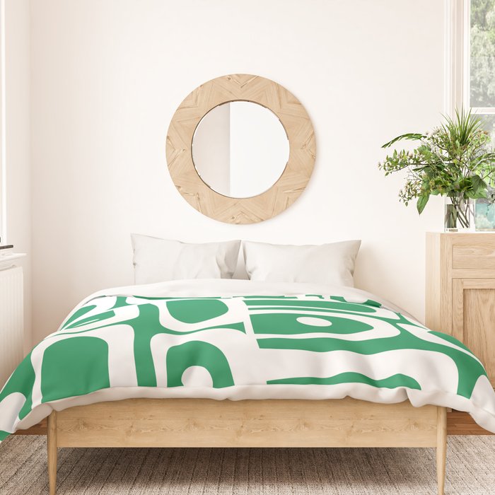 Mid Century Modern Piquet Abstract Multi Pattern in Kelly Green and White Duvet Cover Gallery Image 3