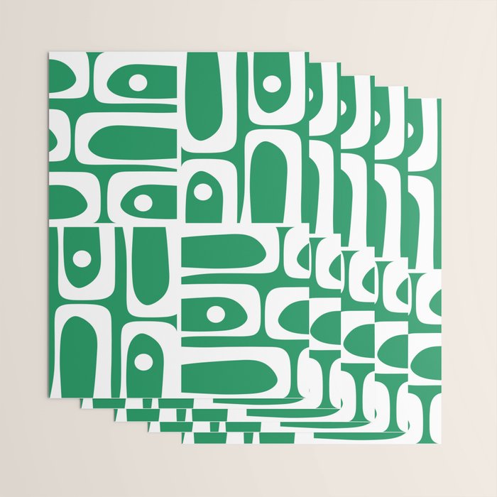 Mid Century Modern Piquet Abstract Multi Pattern in Kelly Green and White Wrapping Paper Gallery Image 3