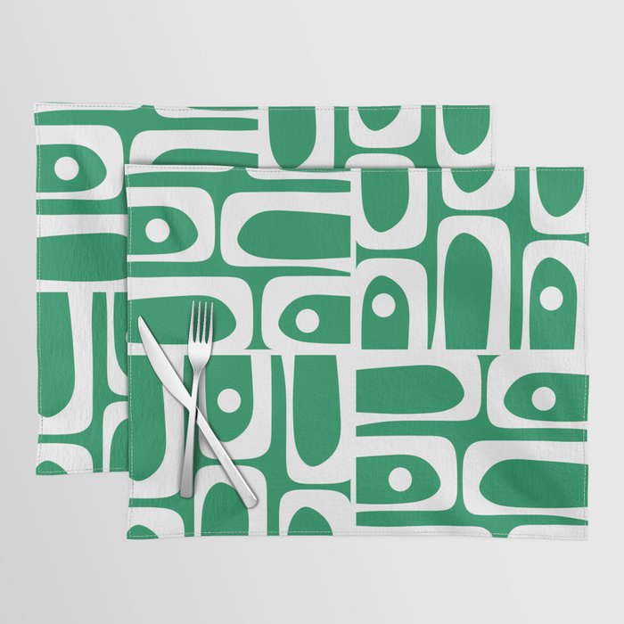 Mid Century Modern Piquet Abstract Multi Pattern in Kelly Green and White Placemat Gallery Image 1