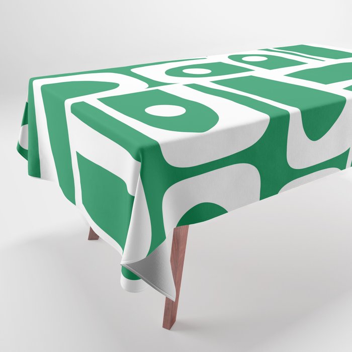 Mid Century Modern Piquet Abstract Multi Pattern in Kelly Green and White Tablecloth Gallery Image 1