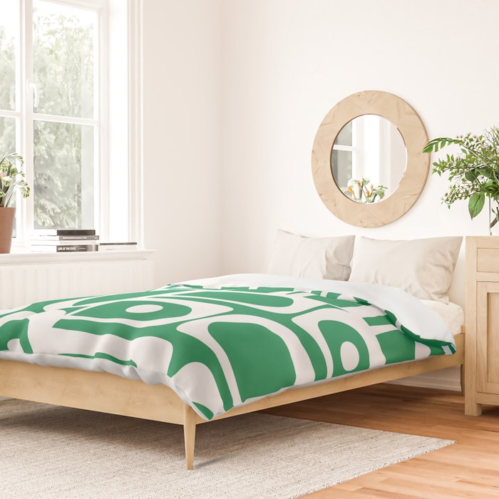 Mid Century Modern Piquet Abstract Multi Pattern in Kelly Green and White Duvet Cover Gallery Image 2