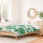 Mid Century Modern Piquet Abstract Multi Pattern in Kelly Green and White Duvet Cover Gallery Image 2