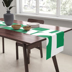 Mid Century Modern Piquet Abstract Multi Pattern in Kelly Green and White Table Runner Gallery Image 2