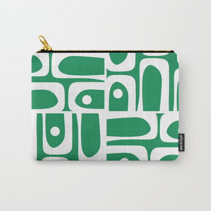 Mid Century Modern Piquet Abstract Multi Pattern in Kelly Green and White Carry All Pouch Gallery Image 1