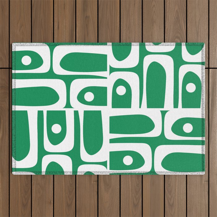Mid Century Modern Piquet Abstract Multi Pattern in Kelly Green and White Outdoor Rug Gallery Image 1