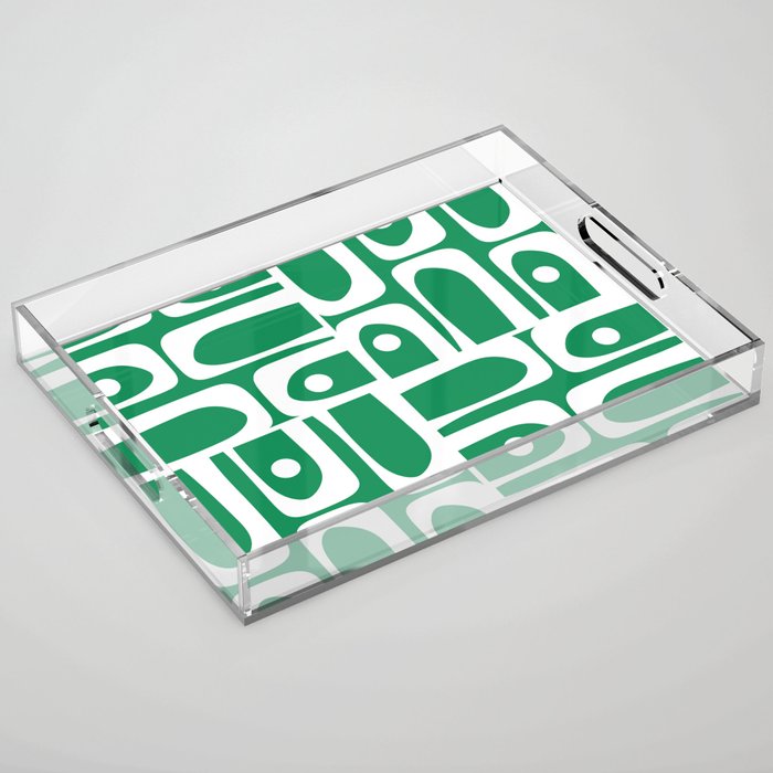 Mid Century Modern Piquet Abstract Multi Pattern in Kelly Green and White Acrylic Tray Gallery Image 1