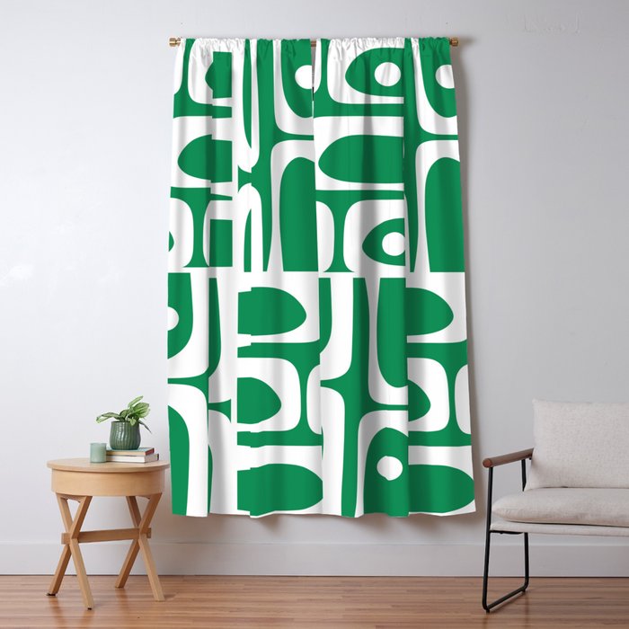 Mid Century Modern Piquet Abstract Multi Pattern in Kelly Green and White Window Curtain Gallery Image 5