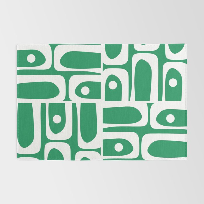 Mid Century Modern Piquet Abstract Multi Pattern in Kelly Green and White Rug Gallery Image 2