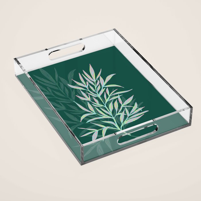 animal patterned Willow twig emerald Acrylic Tray Gallery Image 1